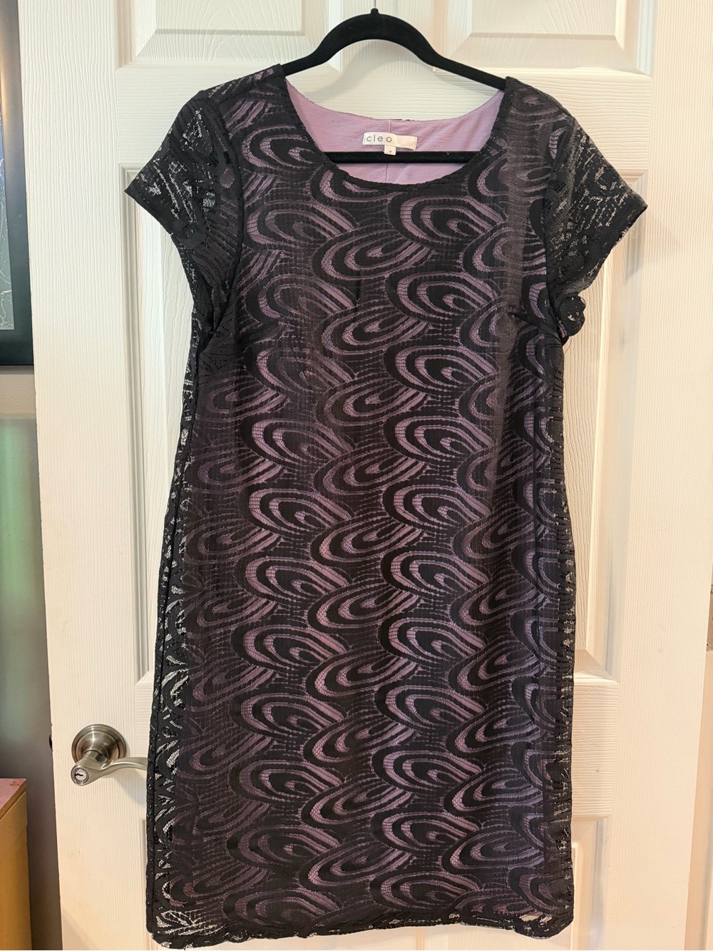 cleo Black Lace Overlay Midi Dress with Purple Lining
